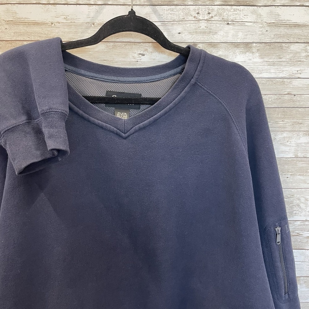 Vintage 90s Eddie Bauer Mens XXXL Sweatshirt V-Neck‎ Navy Sleeve Pocket Pullover